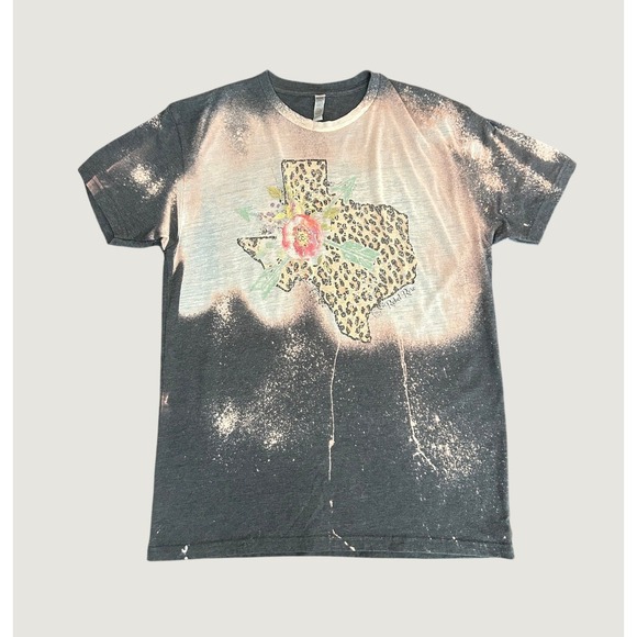 Next Level Apparel Tops - Next Level Rebel Rose Texas Leopard Floral Bleached Graphic T-Shirt Gray L 1357
